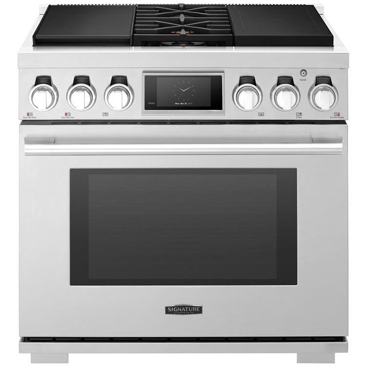 Signature Kitchen Suite 36-inch Freestanding Dual Fuel Range with Sous Vide SKSDR360SIS IMAGE 1