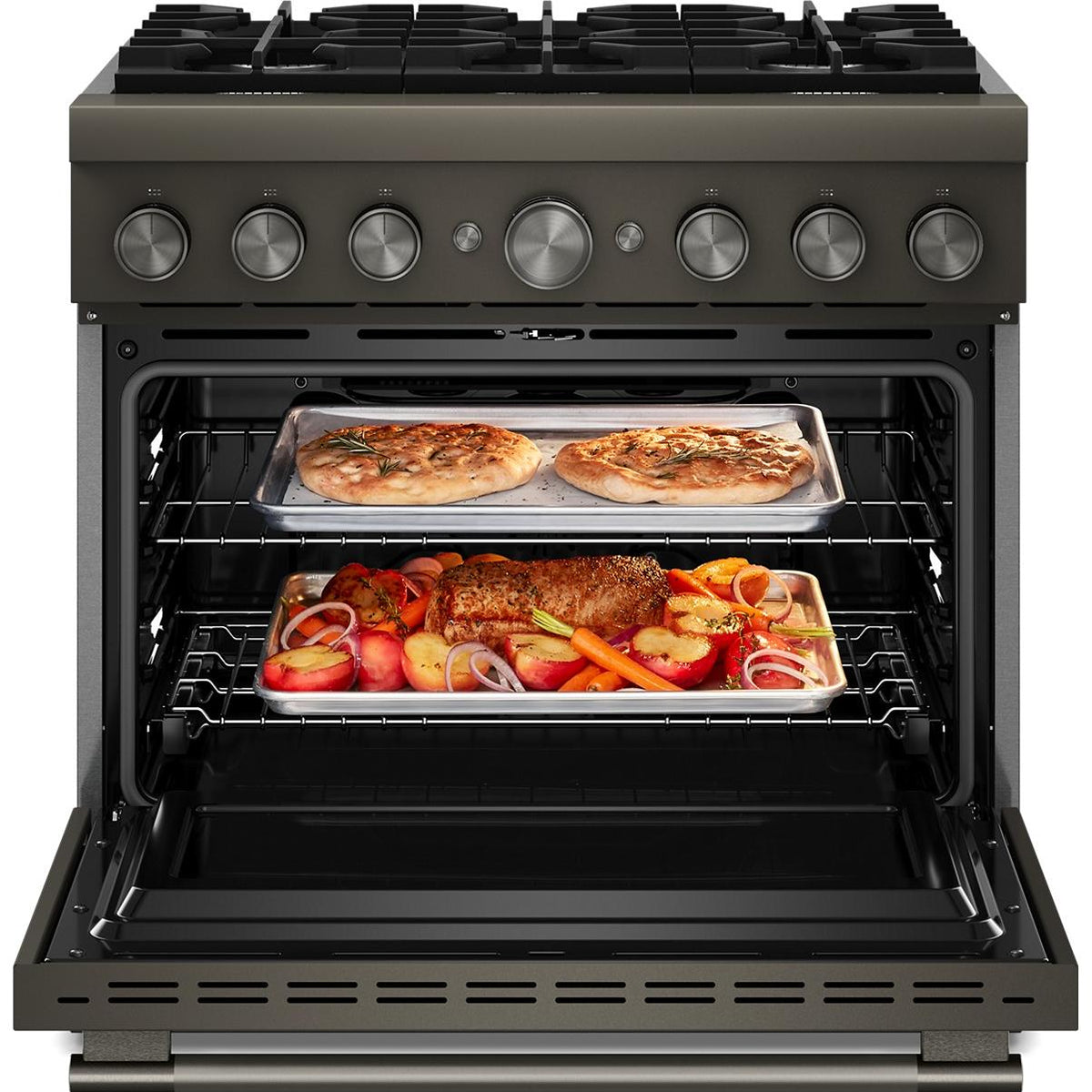 KitchenAid 36-inch, 5.1 cu. ft. Freestanding Commercial-Style Dual-Fuel Range with Even-Heat™ True Convection KFDS936SBE IMAGE 2