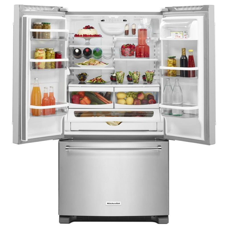  KitchenAid 36-inch, 25 cu.ft. Freestanding French 3-Door Refrigerator with ExtendFresh™ Plus Temperature Management System KRFF305ESS IMAGE 3