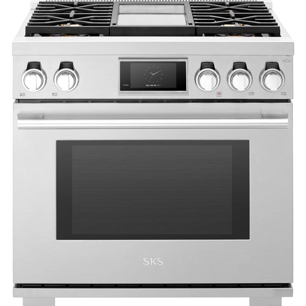  Signature Kitchen Suite 36-inch Freestanding Dual-Fuel Range with Steam-Assist Oven SKSDR360GS IMAGE 1