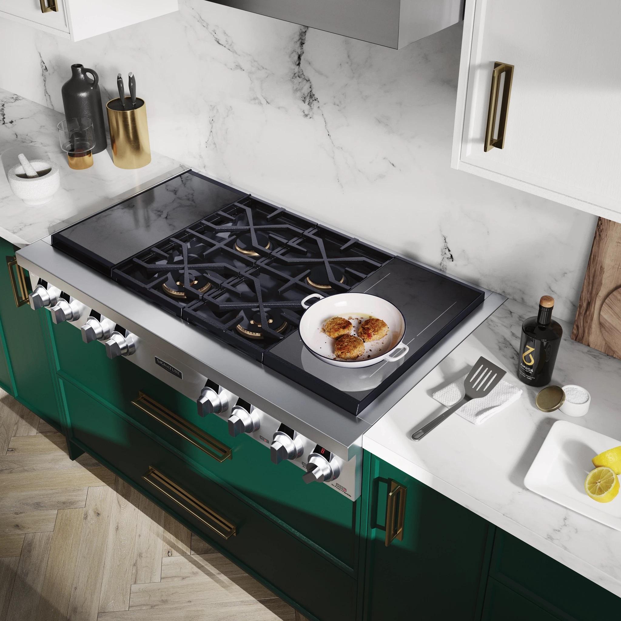  Signature Kitchen Suite 48-inch Dual Fuel Built-in Rangetop with Induction Technology SKSRT480SIS IMAGE 6