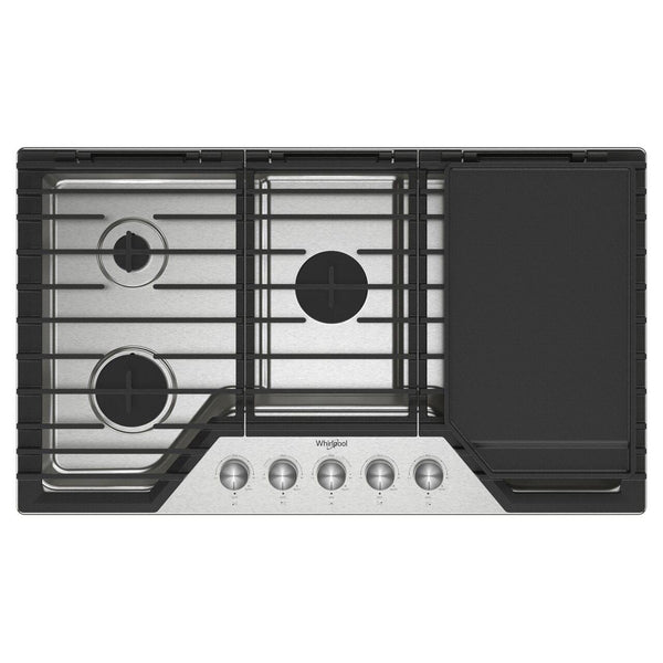  Whirlpool 36-inch Built-in Gas Cooktop with 2-in-1 Hinged Grate to Griddle WCGK7536PS IMAGE 1