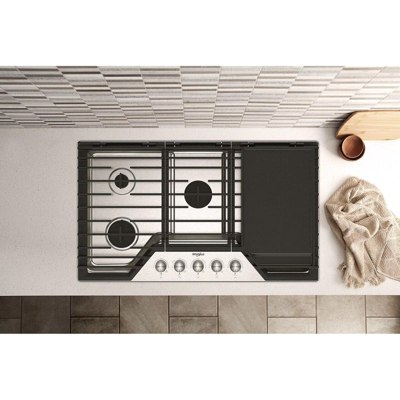  Whirlpool 36-inch Built-in Gas Cooktop with 2-in-1 Hinged Grate to Griddle WCGK7536PS IMAGE 4
