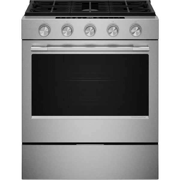  KitchenAid 30-inch Smart Slide-in Gas Range with Convection Cooking Modes and 2-in-1 Burner KSGS530SPS IMAGE 1