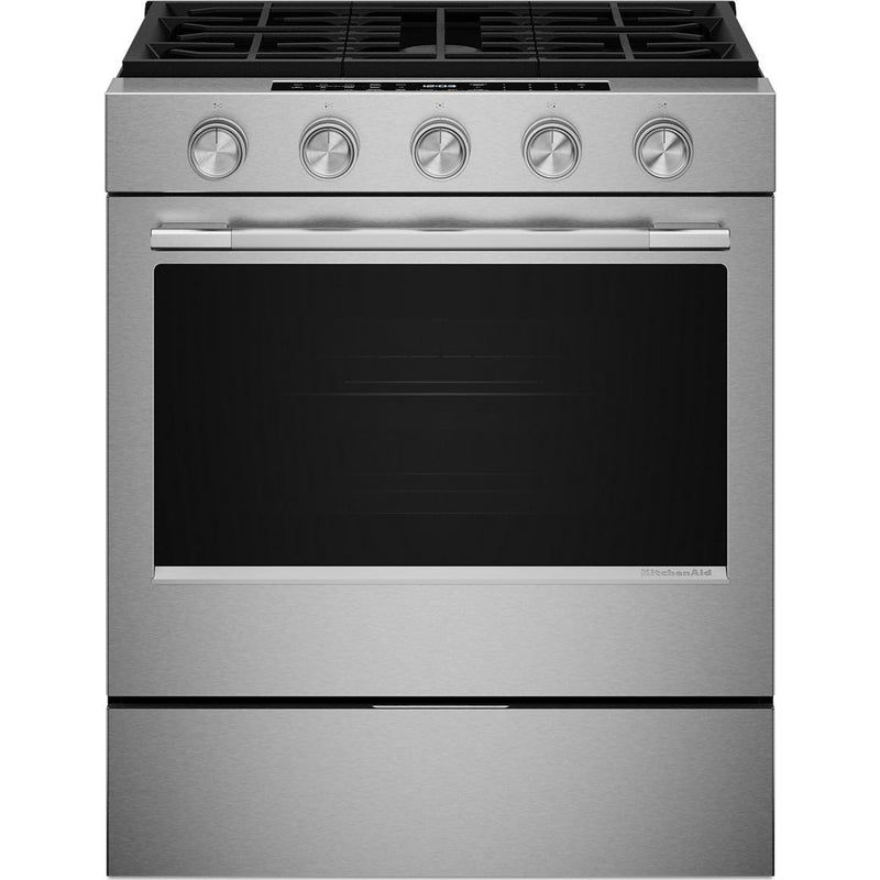  KitchenAid 30-inch Smart Slide-in Gas Range with Convection Cooking Modes and 2-in-1 Burner KSGS530SPS IMAGE 1